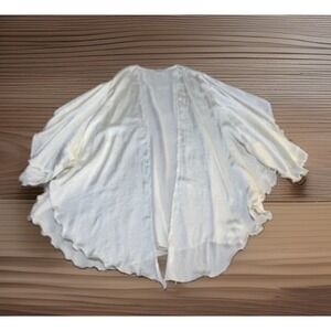 Aunt Wandai Ivory  Satin Feel Kimono Cardigan Open Lettuce, Edge Flowy One Size